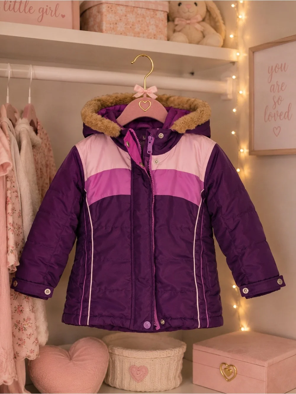 OshKosh B'gosh Purple & Pink Colorblock Girls Hooded Winter Coat
